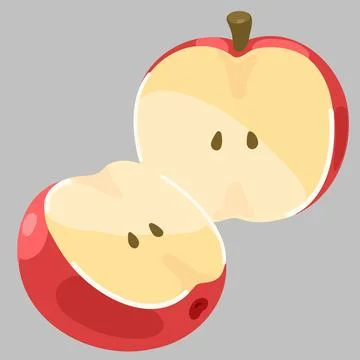 Simple hand drawn cut apple illustration flat colored Stock Illustration
