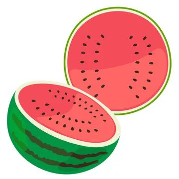 Simple hand drawn cut watermelon illustration flat colored Stock Illustration