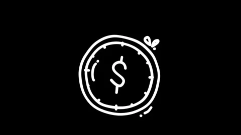 Simple hand-drawn dollar coin illustration on a black background, ideal for.. Stock Footage 320023435