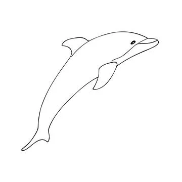 Simple hand-drawn dolphin in black outline. Minimal marine illustration, pe.. Stock Illustration