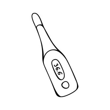 Simple hand drawn electronic thermometer icon. Isolated on white background.  Stock Illustration