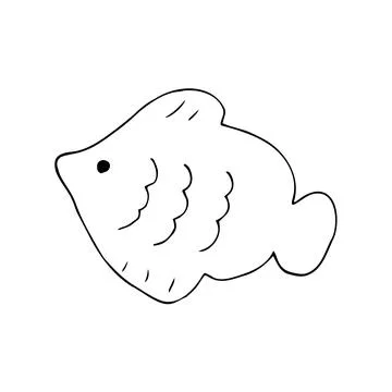 Simple hand-drawn fish illustration in black and white. A cute cartoon-styl.. Stock Illustration
