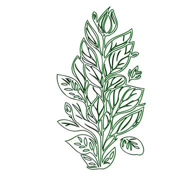 Simple Hand Drawn Floral Pattern, Green Leaf Silhouette 스톡 일러스트