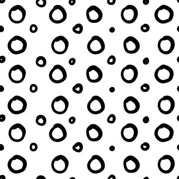 Simple hand drawn geometric pattern. Abstract spots, dashes, circles, in black Stock Illustration