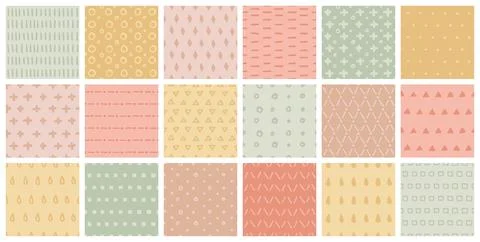 Simple hand drawn geometric pattern set. Abstract spots, dashes, dots, Stock Illustration