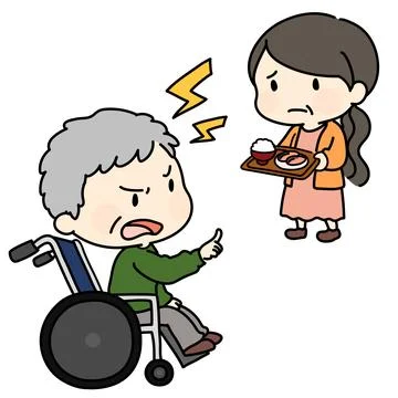 Simple hand drawn illustration of an angry man in wheel chair Stock Illustration
