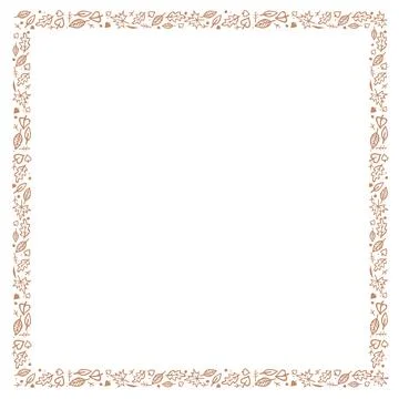 Simple hand drawn isolated frame from doodle autumn leaves. Fall border. Vect Stock Illustration