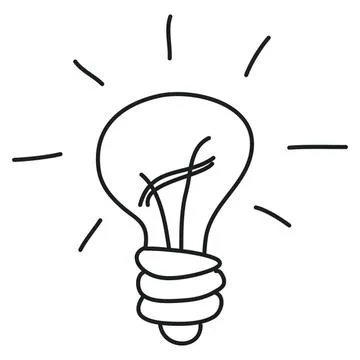 Simple hand-drawn light bulb icon with rays of light Stock Illustration