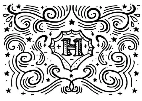 Simple hand drawn monogram design template with letter H and swirl pattern.  Illustrazione stock