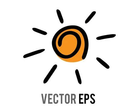 Simple hand drawn orange sun with black radiating lines Stock Illustration