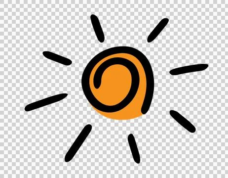 Simple hand drawn orange sun with black radiating lines Stock Illustration