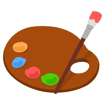 Simple hand drawn paint palette and paint brush flat colored Stock Illustration