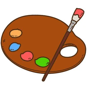 Simple hand drawn paint palette and paint brush outlined Stock Illustration