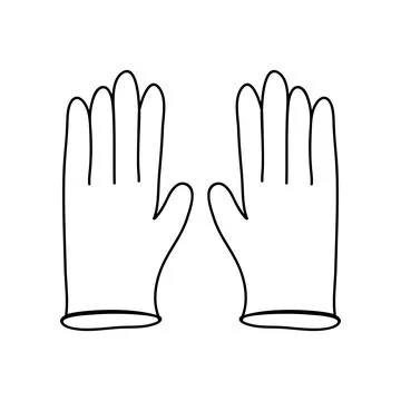 Simple hand drawn pair of latex gloves illustration. Isolated on white backgr Stock Illustration