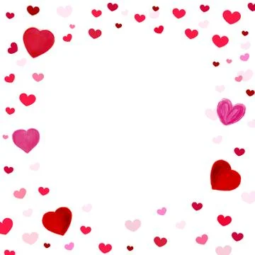 Simple hand drawn pink, red hearts border frame for Valentine's day greeting Stock Illustration