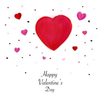 Simple hand drawn pink, red heart Valentine's day greeting card. Women's day Stock Illustration