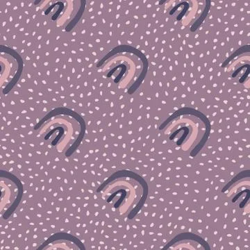 Simple hand drawn rainbow doodle seamless pattern on dots background. イラスト素材
