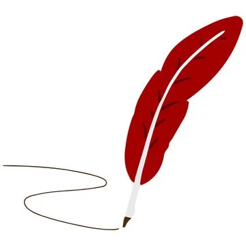 Simple hand drawn red feather pen flat colored Stock Illustration