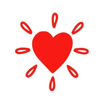 Simple Hand Drawn Red Shining Heart Icon Stock Illustration