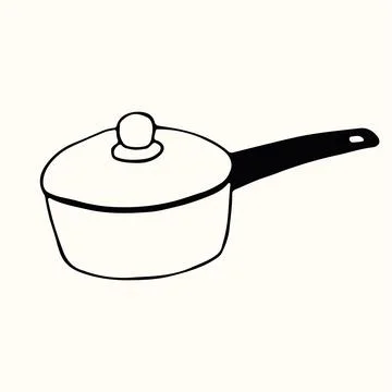 Simple hand drawn saucepan with a practical lid and a sturdy long handle. This Illustration