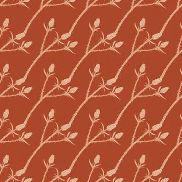 Simple hand drawn seamless stylized pattern with thorn branches silhouettes.  Illustrazione stock