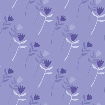 Simple hand drawn seamless tulip pattern. Flowers with navy buds and light st Stock Illustration