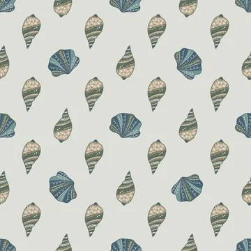 Simple hand-drawn shell repeat pattern in vector format. Stock Illustration