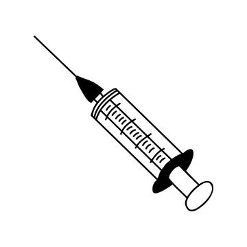 Simple hand drawn single use syringe icon. Isolated on white background. Vect Stock Illustration