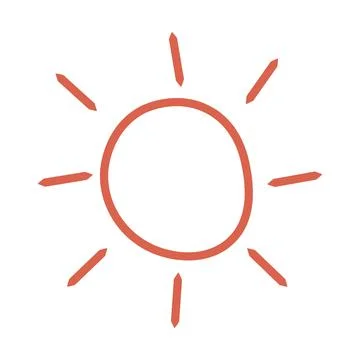 A simple hand drawn sun with a circular center and eight short rays. Stock-Illustration