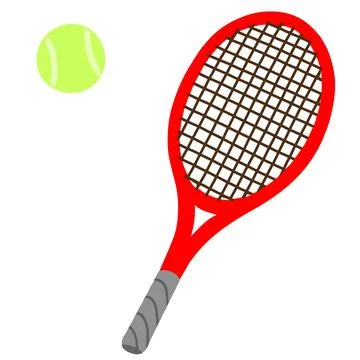 Simple hand drawn tennis racket and tennis ball flat colored Stock Illustration