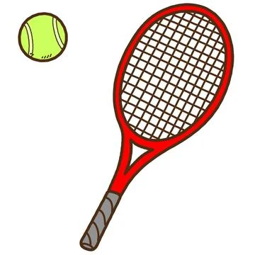 Simple hand drawn tennis racket and tennis ball outlined Stock Illustration