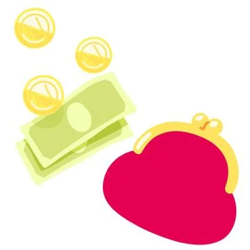 Simple hand drawn wallet and money flat colored Stock Illustration