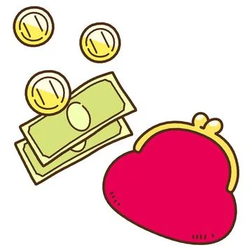 Simple hand drawn wallet and money outlined Stock Illustration