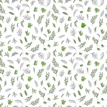 Simple hand-painted line art vector illustration with leaves. The seamless Stock Illustration