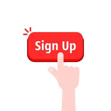 Simple hand with red sign up button Stock Illustration