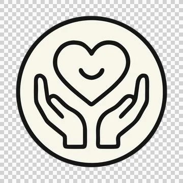 Simple Handdrawn Outline Icon of Caring Hands Holding a Smiling Heart Shape Symb 스톡 일러스트