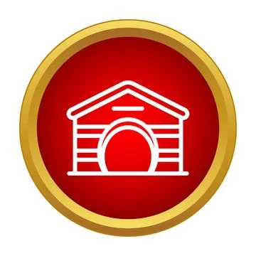 Simple hangar building icon on red shield background Ilustración de archivo