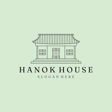 Simple hanok logo vector icon design, Korean traditional hanok house vector.. Ilustração Stock
