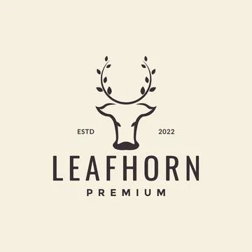 Simple head cow with leaf horn logo design vector graphic symbol icon illus.. Illustrazione stock