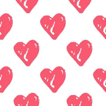 Simple heart hand drawn elements seamless isolated pattern. White background  Stock Illustration