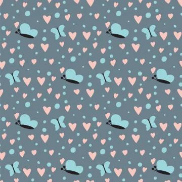 Simple heart sharp butterfly seamless pattern background pink color card Stock Illustration