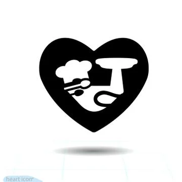 Simple Heart vector black icon, Love symbol. The Cook in heart Stock Illustration