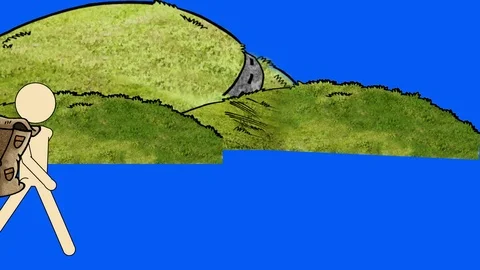 Simple Hiker with Mountains (Loop): Green Screen + Matte Video stock 123501498