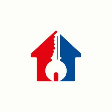 Simple home with center key in negative space house lock the door Stock Illustration