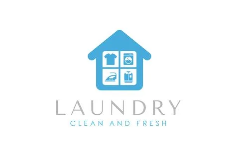Simple home laundry logo design concept. Laundry service icon isolated on h.. Stock Illustration