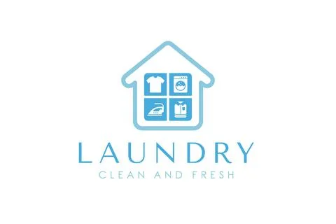 Simple home laundry logo design concept. Laundry service icon isolated on h.. Stock Illustration