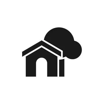 Simple house building icon with tree. Home Symbol for Location Plan Vector Stock Illustration