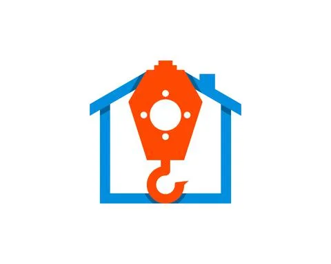 Simple house with construction crane inside Illustrazione stock