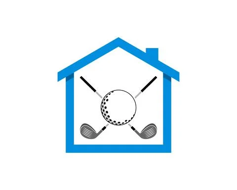 Simple house with cross golf stick and golf ball Stock Illustration