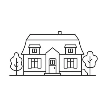 Simple house facade, icon in line design. house, facade, home, building Ilustración de archivo